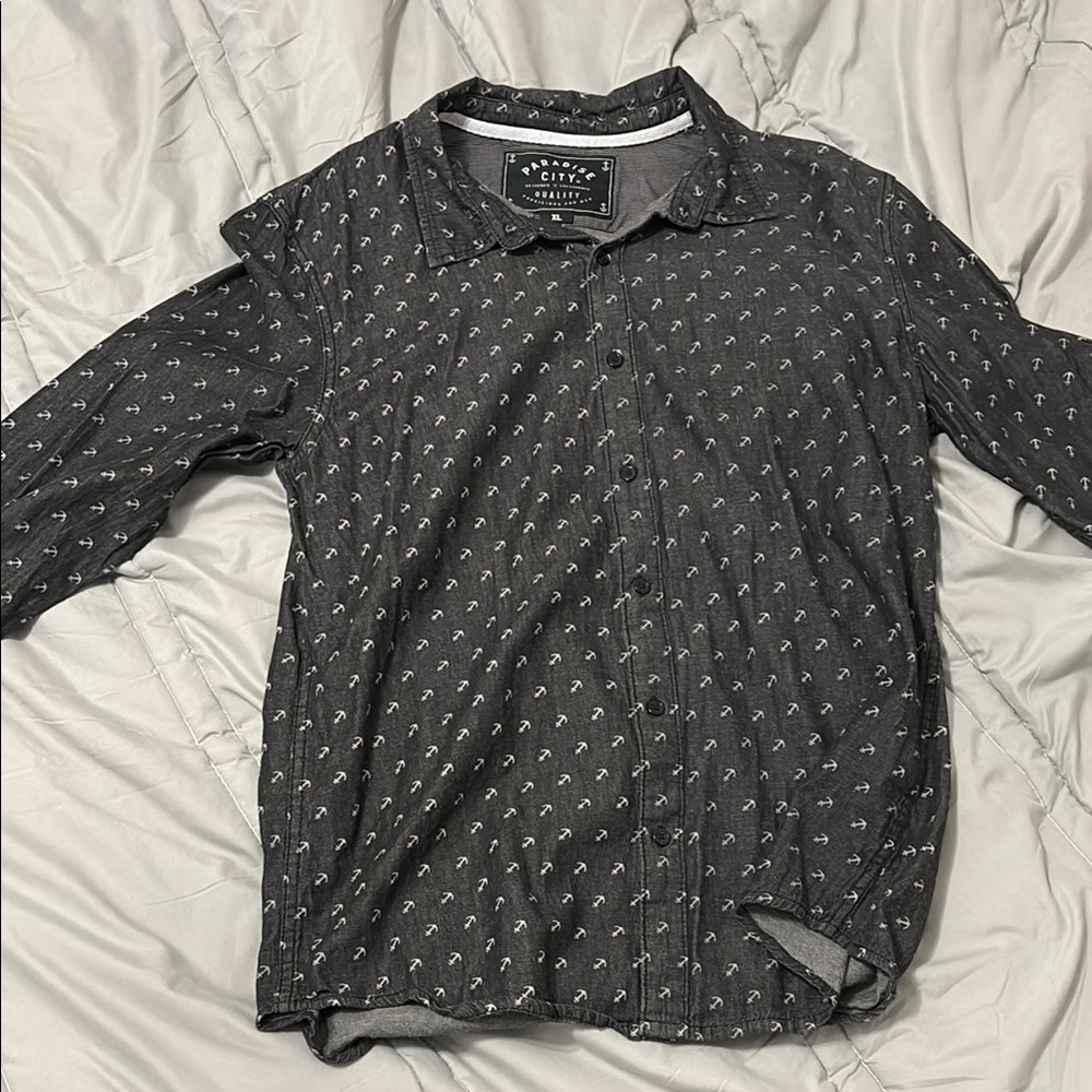 Paradise City Black Casual Button Down Shirt with Anchors